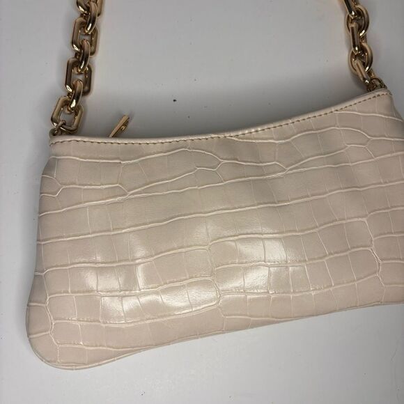 Zara Lilac Animal Croc Embossed Print Shoulder Hand Bag Gold Tone Chain Strap - Picture 3 of 7